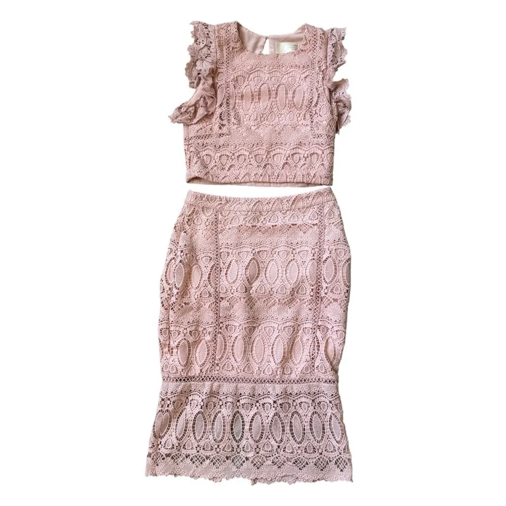 J.O.A. Blush Pink Two Piece Skirt + Top Set, Size M/L